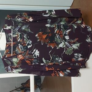 Purple Floral Blouse with Lace Sleeve Details and Keyhole Back - Le Chateau -XXS